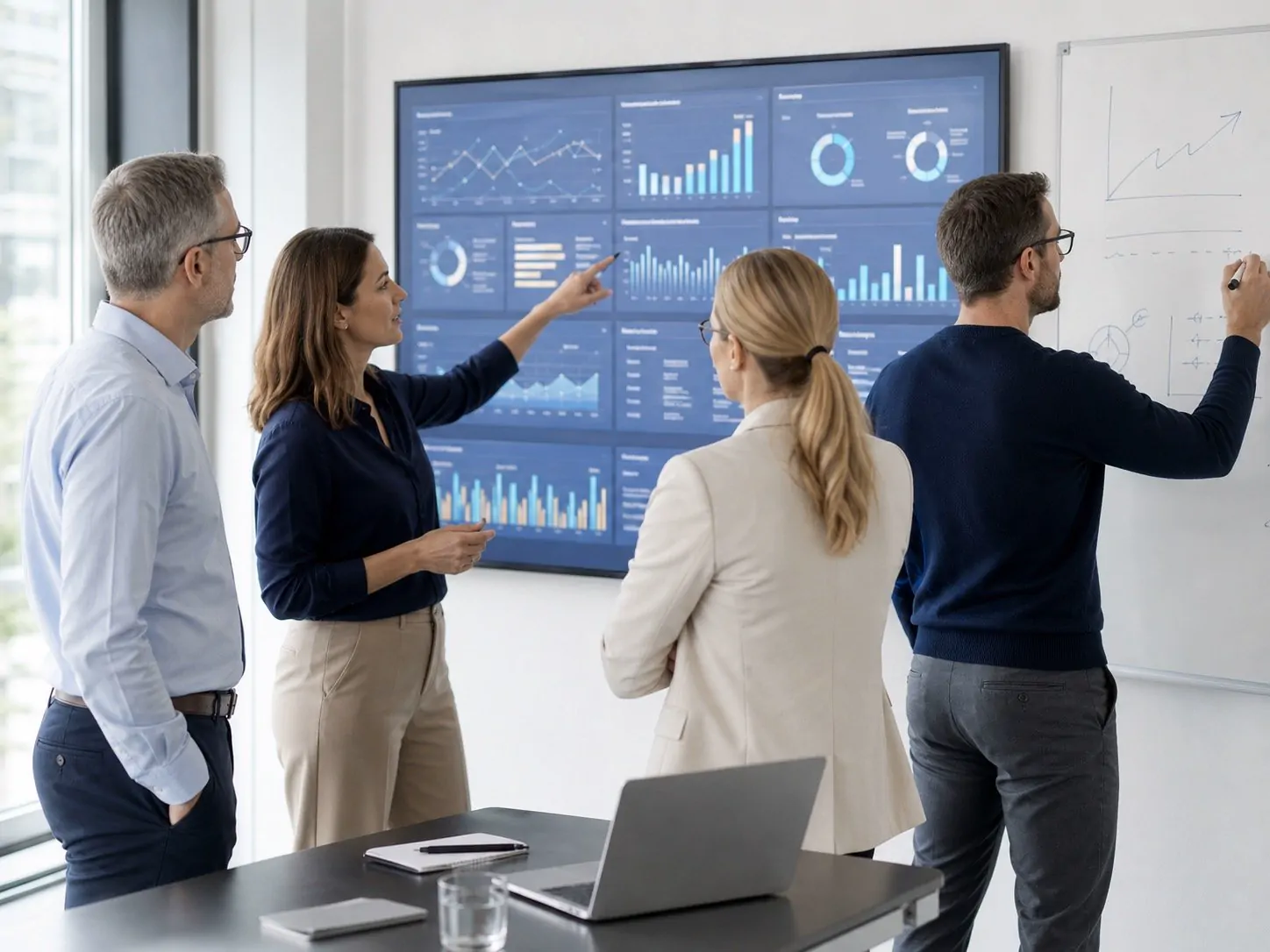 Führungsteam steuert Fortschritt anhand eines Performance-Dashboards